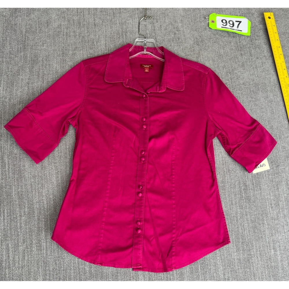 Talbots Haberdashery Shirt Top Womens 4 Pink Short Sleeve Collared Button-Up